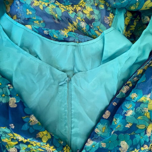 Vintage dress used, chiffon with belt, 1970s