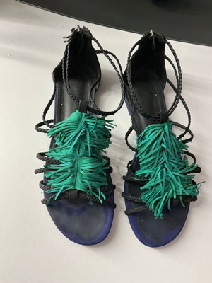 Handmade sandals size 38 used, black and green, zipper closure