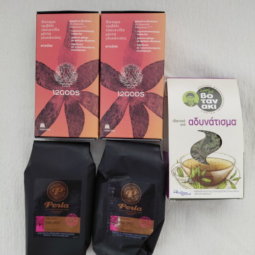 Herbal tea pack new, 12GODS capsules, Perla black tea, Botanaki