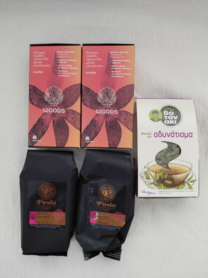 Herbal tea pack new, 12GODS capsules, Perla black tea, Botanaki