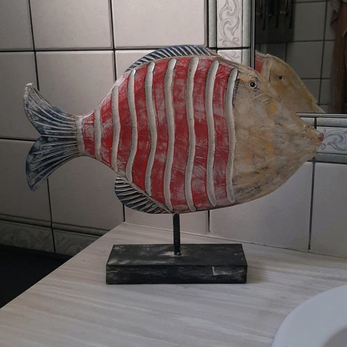 Decorative wooden fish used, handmade