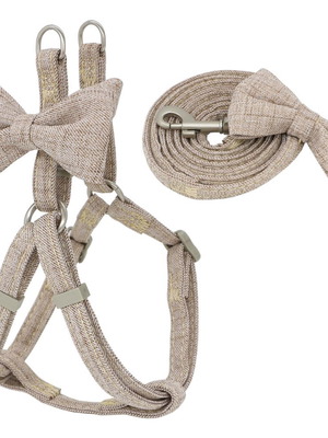 Dog and Cat Harness and Leash Set beige with bow new