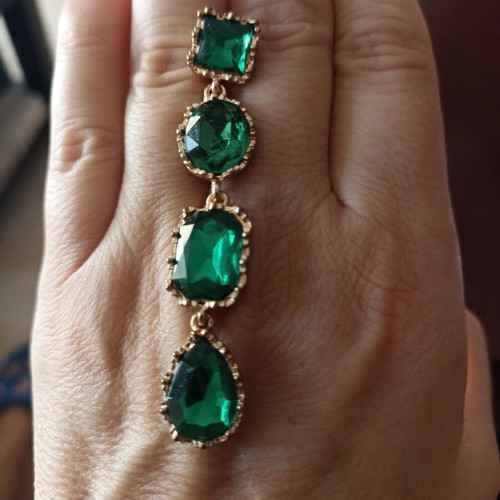 Long green and gold earrings
