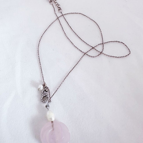 Gregio silver necklace used with rose quartz, pearls and zirconia charms