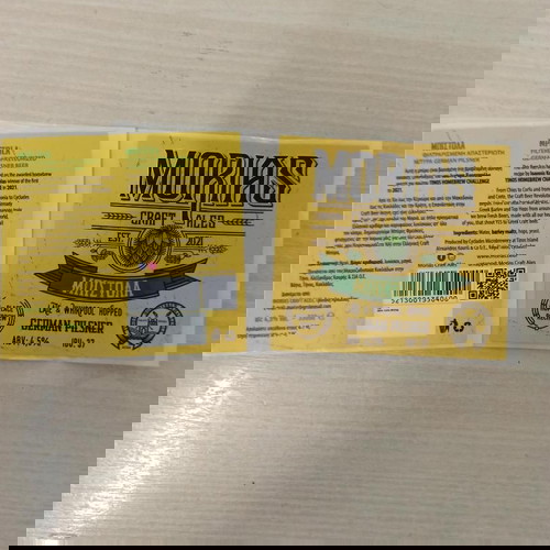 Διπλή ετικέτα μικροζυθοποιίας Morias καινούργια