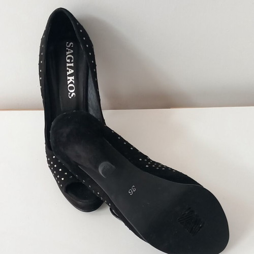 Sagiakos 10cm peep toe heels new, black with strass, size 36