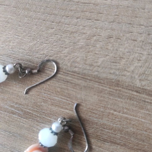 Handmade 925 silver earrings with white and pink beads like new