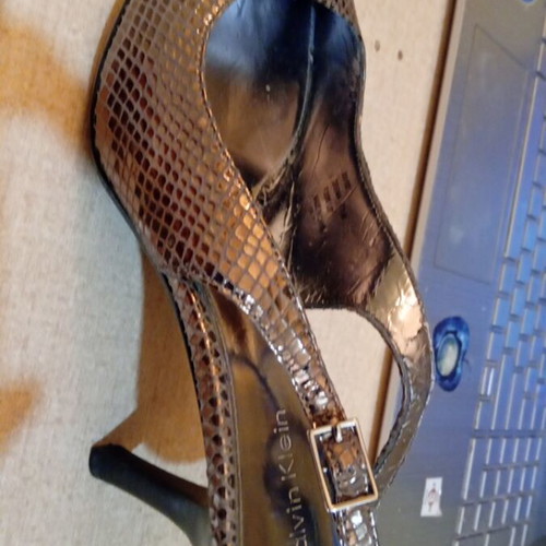 Calvin Klein silver snake-like pumps size 38 like new, 8 cm heel
