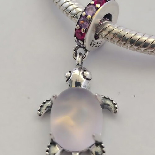 Charm sea turtle silver S925 with pink Murano new