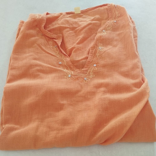 Cotton tunic kaftan L/XL coral with embroidery new