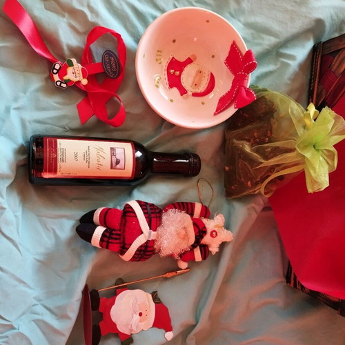 Christmas chest like new with local Monemvasia wine and decorations