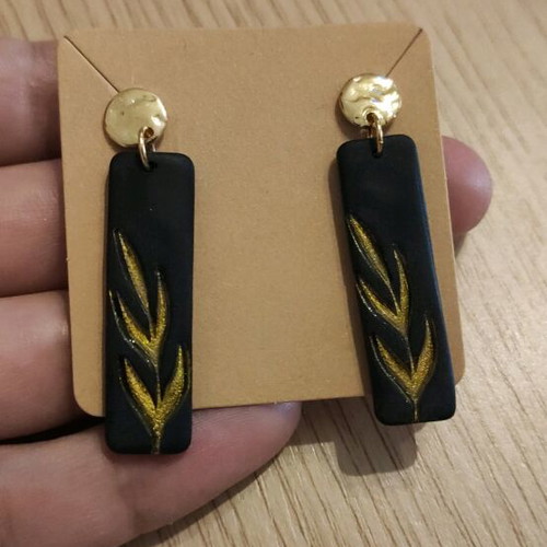 New polymer clay earrings with steel clasp, black and gold colors
