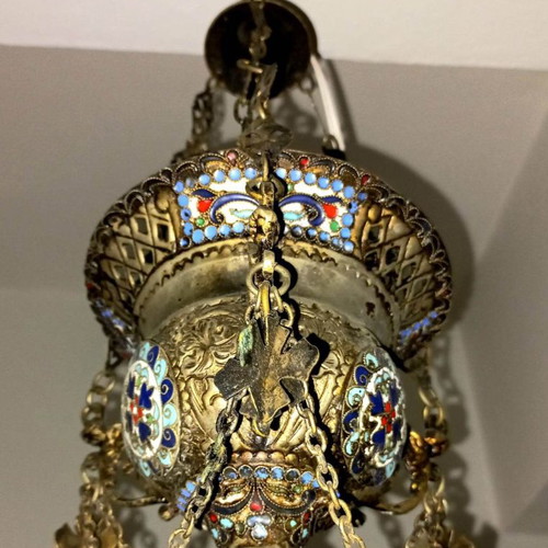 Silver-plated lamp used with cloisonné details, 50 years old