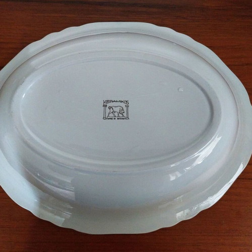 Deep ceramic oval serving platter KERAMIKOS like new, white, vintage 50s