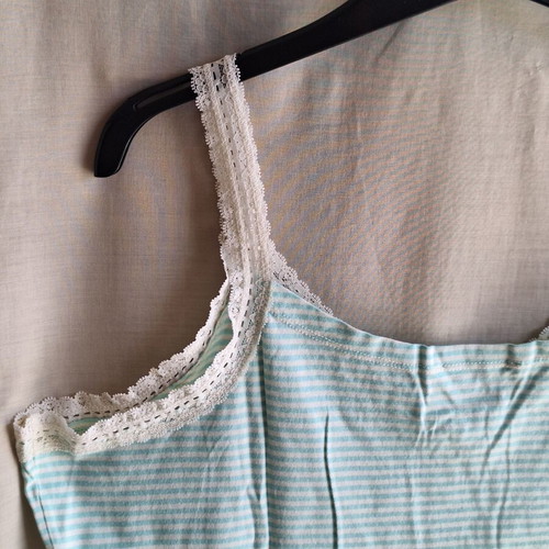 Marks & Spencer Large Summer Striped Pistachio Cami Top Lace Cotton
