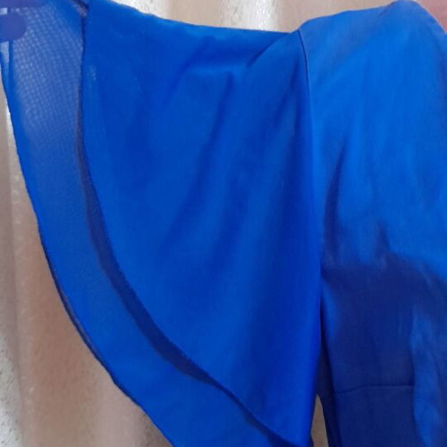 Blue dress with flutter sleeves and V-neck