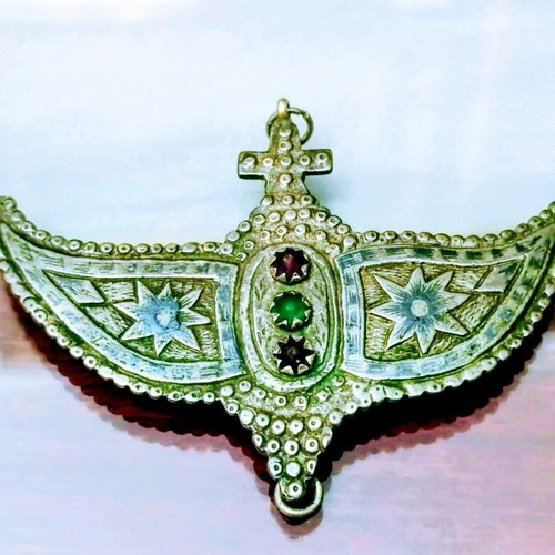 Authentic traditional Epirotic silver jewelry used, colored glass stones