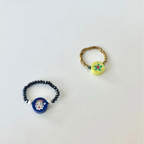 Handmade rings with fimo, hematite and crystal beads, multicolor