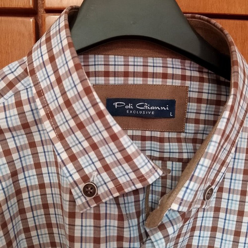 Checked shirt new, long sleeve, brown and blue shades, Poli Gianni exclusive