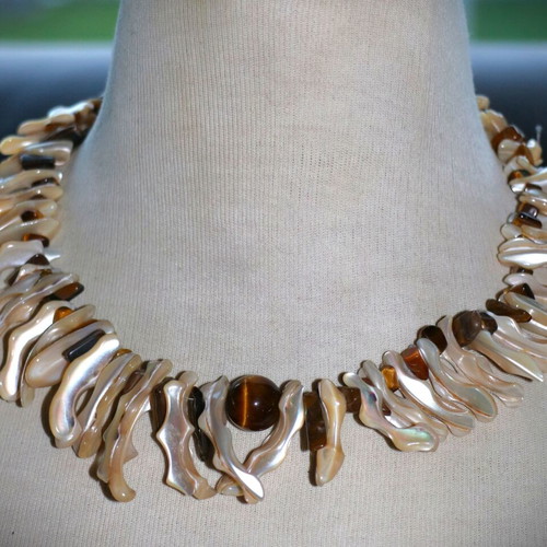 Tigers Eye Necklace with Shells and Sterling Silver 925 new