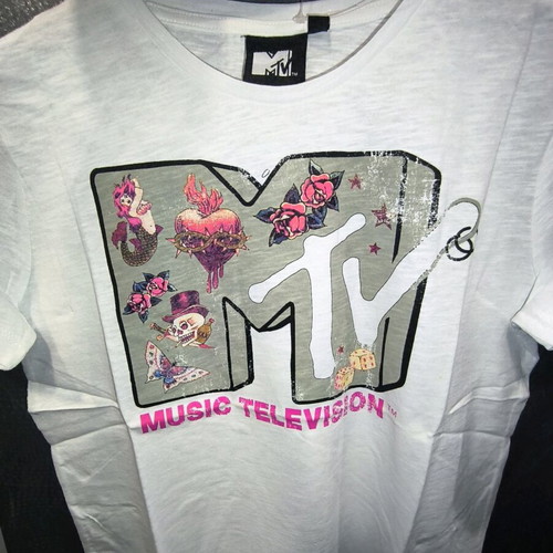 MTV vintage t-shirt with distressed look, new, white multicolor