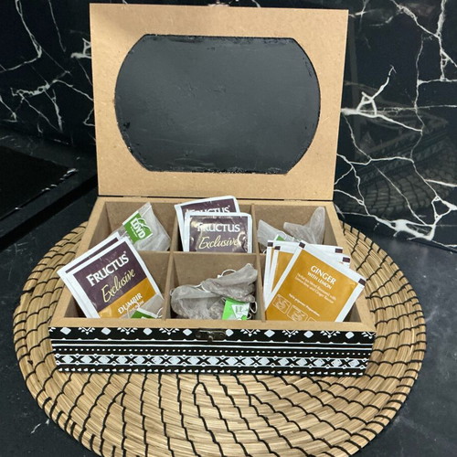 Wooden tea storage box used with 6 compartments