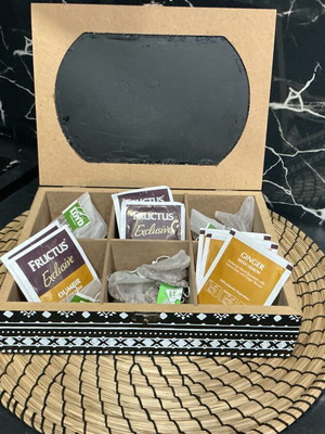 Wooden tea storage box used with 6 compartments