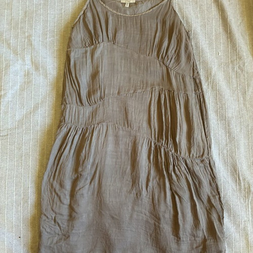 Clu 100% Silk Gray Asymmetric Panel Slip Dress S, Like New