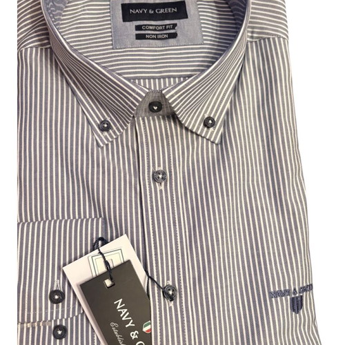 Navy & Green Men’s Striped Shirt XL New