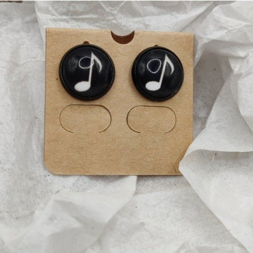 Stud earrings 12mm notes new, black stainless steel base with glass