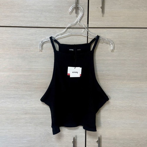 Sinsay Black Cotton Ribbed Tank Crop Top New With Tags