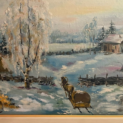 Vintage oil paintings set of 2, like new, winter and spring landscapes