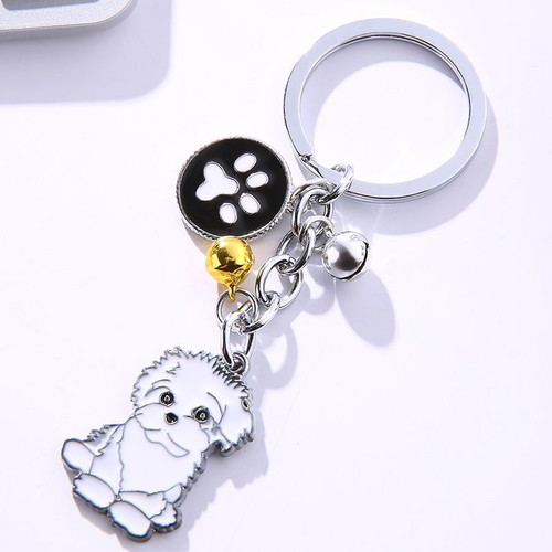 Maltese dog keychain new metal with paw