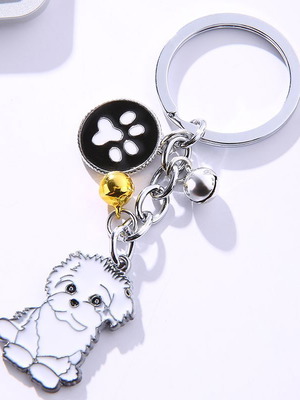 Maltese dog keychain new metal with paw