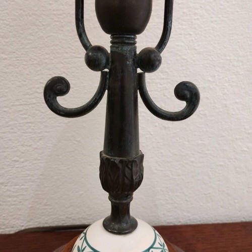 Handmade table lamp new from brass, wood and porcelain