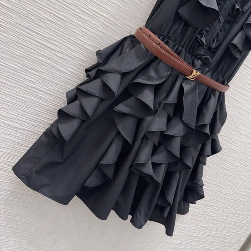 Louis Vuitton black summer dress size M like new with ruffles