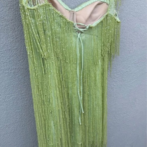 Evening dress handmade, like new, green and silver