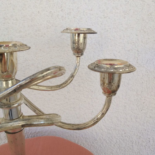 Vintage candlestick with 5 arms used, silver tones