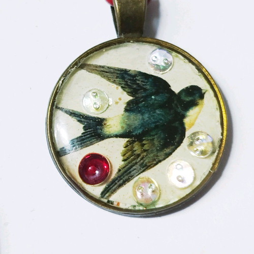 Swallow pendant handmade with epoxy resin on leather cord new