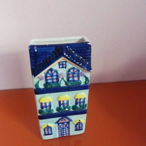 Ceramic wall decor used, unknown potter flower vase