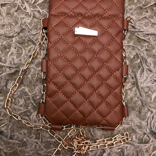 Crossbody phone bag new brown with gold chain
