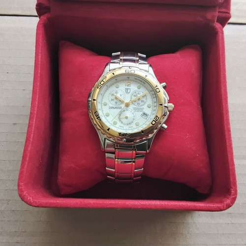 Lancaster Chronograph Watch men's new, gold and silver stainless steel