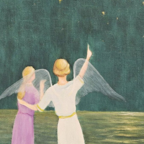 Oil painting The Guardian Angel on canvas, like new