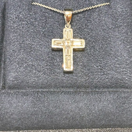 Diamond cross K18 white gold new certified