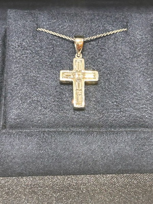 Diamond cross K18 white gold new certified