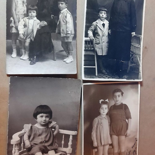 Set of 4 vintage black and white photos like new, 1920-1930 childhood and family portraits