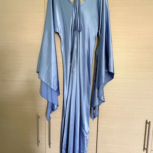 Cruel satin dress Large like new, light blue with bell sleeves