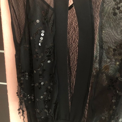 Queen Fashion top new, black, size M with sequins and deep neckline
