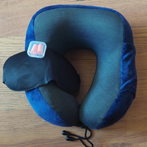 Travel pillow new set with memory foam, bag, earplugs and mask