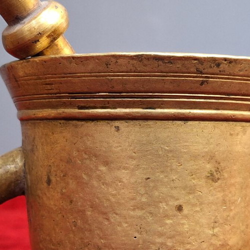 Bronze mortar used, rare monastery piece with engraved decoration
